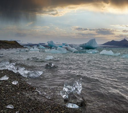 Jokulsarlon glacial lake, lagoon with ice blocks, Iceland. Situated near the edge of the Atlantic...