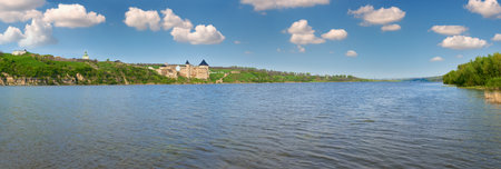Spring view of Khotyn Fortress on Dniester riverside (Chernivtsi Oblast, Ukraine). Construction was...