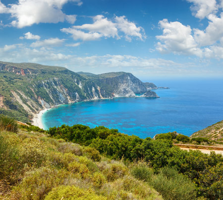 Summer top view of Petani Beach (Kefalonia, Greece)の写真素材