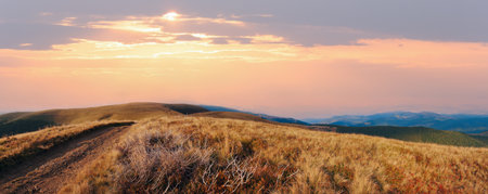 Carpathian Mountains (Ukraine) landscape with country road.