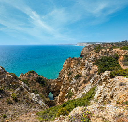Atlantic ocean summer rocky coastline view (Ponta da Piedade, Lagos, Algarve, Portugal).の写真素材