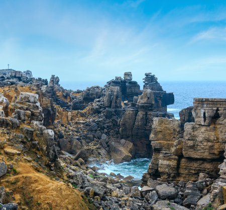 Summer Atlantic Ocean rocky coast landscape (Peniche, Portugal).の写真素材