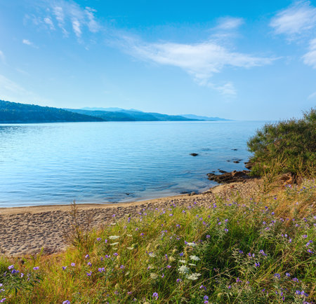 Morning sandy Kastri beach summer view (Nikiti, Sithonia, Halkidiki, Greece).の写真素材