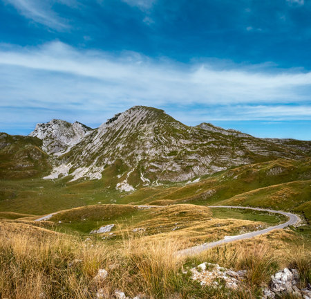 Picturesque summer mountain landscape of Durmitor National Park, Montenegro, Europe, Balkans Dinaric Alps. Durmitor panoramic road, Sedlo pass.の写真素材