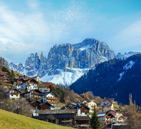 Winter mountain Tiers village in the South Tyrol province (Italy).の写真素材