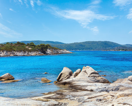 Aegean sea coast landscape, view near Karidi beach (Chalkidiki, Greece).の写真素材