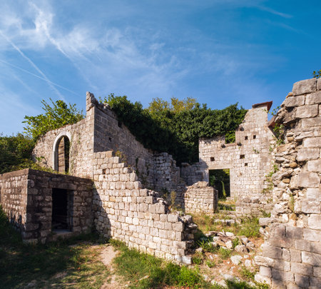 The medieval settlement and church was completely destroyed during the earthquake 1979, Sutomore, Bar Region, Montenegro.の写真素材