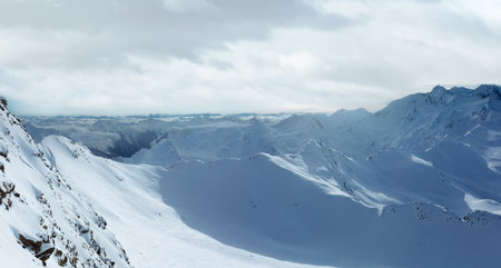 Morning winter Dolomiten mountain landscape, Tirol, Austria. Panorama.の写真素材
