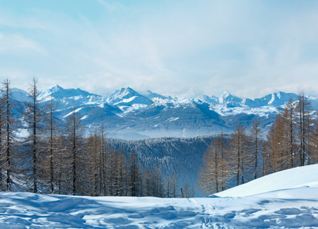 Winter hazy veiw from Dachstein mountain massif (Austria).の写真素材