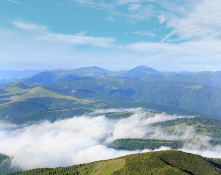 Summer cloudy mountain landscape (Ukraine, Carpathian Mountains)の写真素材