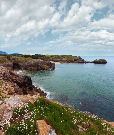 Bay of Biscay summer rocky coast view, Spain, Asturias.の写真素材