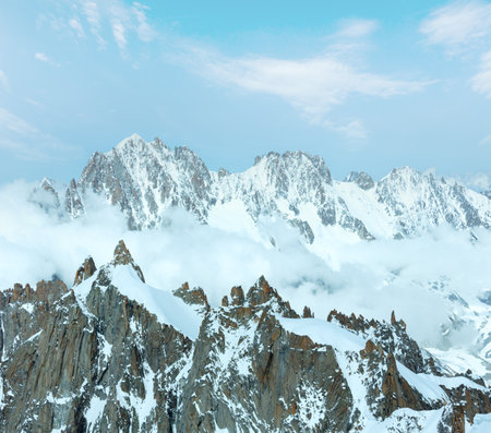 Mont Blanc mountain massif summer landscape(view from Aiguille du Midi Mount,  French )の写真素材