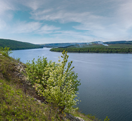 Amazing spring view on the Dnister River Canyon, Chernivtsi region, Ukraine.の写真素材