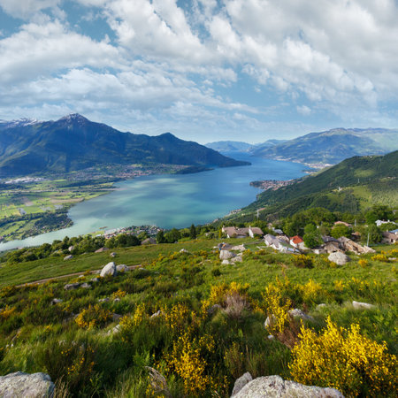 Alpine Lake Como summer  view from mountain top (Italy)の写真素材