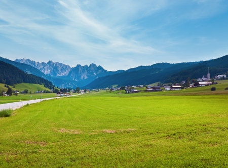 Alps mountains tranquil summer view (Austria, Gosau village outskirts)の写真素材