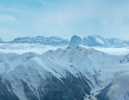 Morning winter Dolomiten Alps  landscape. Ski resort  Obergurgl - Hochgurgl, Tirol,  Austria.の写真素材