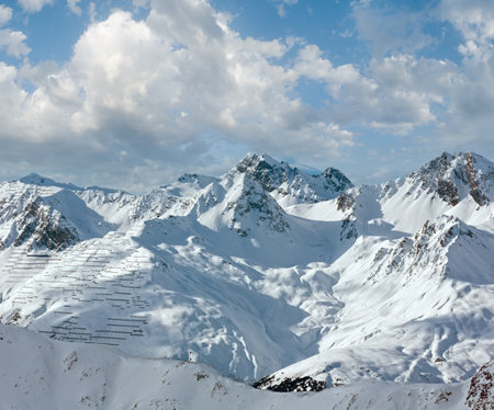 Winter Silvretta Alps landscape. Ski resort, Tyrol, Austria.の写真素材