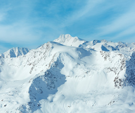 Morning winter Otztal Alps landscape. Ski resort  Obergurgl - Hochgurgl, Tirol, Austria.の写真素材