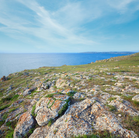 Summer sea and rocky coastline (Kazantip reserve, Crimea, Ukraine).の写真素材