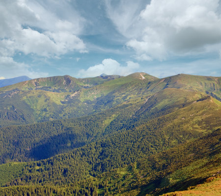 summer cloudy mountain landscape (Ukraine, Carpathian Mountains)の写真素材