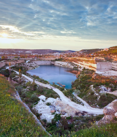 Evening abandoned half-flooded quarries in the vicinity of Sevastopol Tovn (Crimea, Ukraine)の写真素材