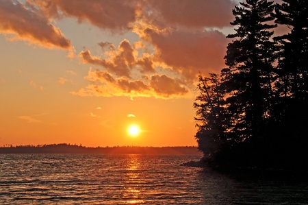 Sunset on Bayley Bay on Basswood Lake in Quetico Provincial Parkの写真素材
