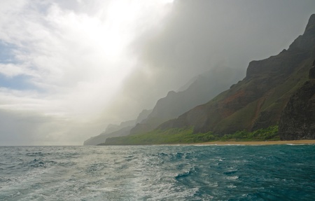 This is the Na Pali coast on Kauai as the morning mist breaksの写真素材