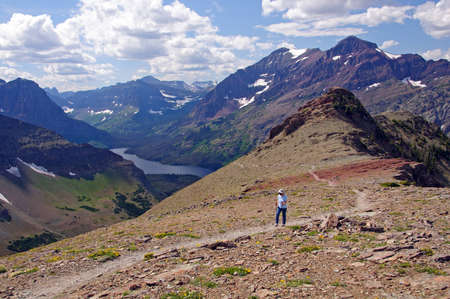 Hiking the scenic point trail in Glacier National parkの写真素材