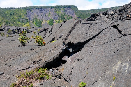 This broken rock is scene in the crater of Kilauea Iki which had many nights of lava filling this basin の写真素材