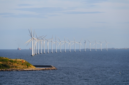 Windmills on the Coast of Denmark near Copenhagenの写真素材