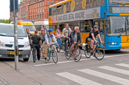 Bike riders are part of the traffic in the Copenhagen morning rush hourのeditorial素材