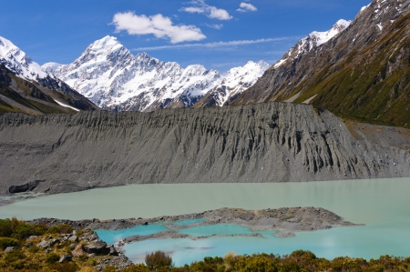 Mueller Lake below Mt Cook in New Zealandの写真素材