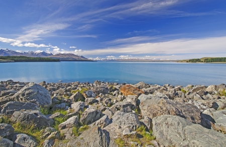 Lake Pukaki in Canterbury on the South Island of New Zealandの写真素材