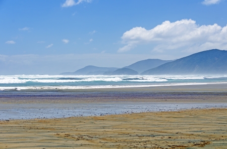 Crashing Waves on Mason Bay of Stewart Island in New Zealandの写真素材