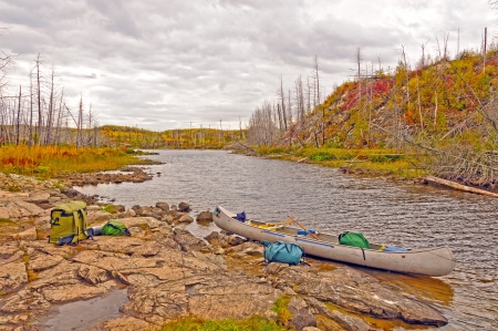 Portage onto Jasper Lake in the Boundary Waters in the Fallの写真素材