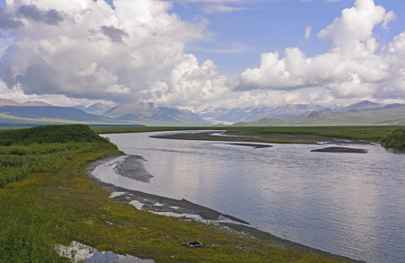 Maclaren Glacier and Maclaren River along the Denali Highway in Alaskaの写真素材
