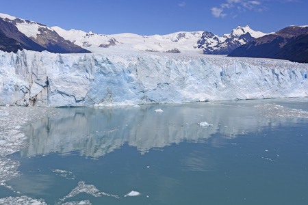 Calm waters below the Perito Moreno Glacier Los Glaciares National Park in the Patagonian Andes of Argentinaの写真素材
