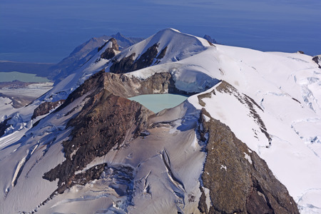 Caldera Lake in an Active Volcano on Mount Douglas in the Alaska Peninsula of Alaskaの写真素材