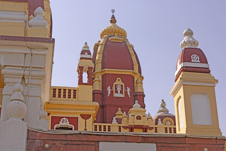 Towers of a Hindu Temple in Delhi, Indiaの写真素材
