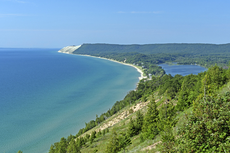 Looking at the Dunes on a Lakeshore in Sleeping Bear Dunes National Lakeshoreの写真素材