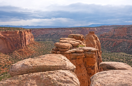 Looking Over the Coke Oven Pinnacles into Monument Canyon in Colorado National Monument in Coloradoの写真素材
