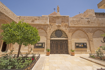 Outside of the Catholic Church of the Nativity in Bethlehem, West Bank, Palestine,  Israelの写真素材