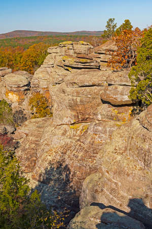 Sandstone Monoliths in the Forest in the Garden of the Gods Near, Herod, Illinoisの写真素材