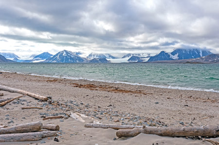 Lonely Shore in the High Arctic in Smeerenburg in the Svalbard Islands in Norwayの写真素材
