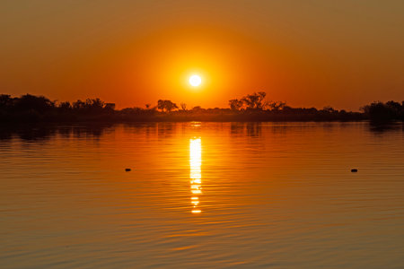 Sunset Deep in the Okavango Delta in Botswanaの写真素材