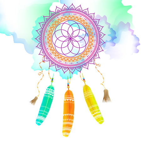 Geometric mandala element. Vintage decorative elements. Watercolor background. Islam, Arabic, Indianのイラスト素材