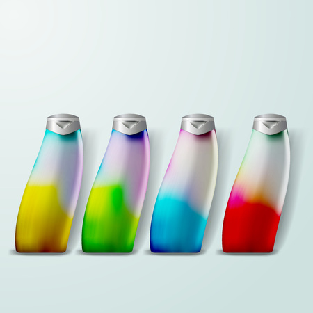 Mockup template for branding and product designs. Isolated realistic plastic bottles with unique geometric design.のイラスト素材