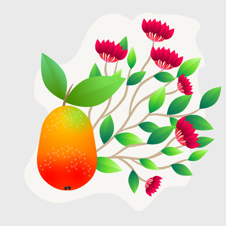 Mango fruit whole with green leaves isolated on white backgroundのイラスト素材