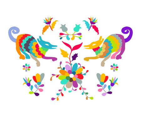 Vector folk Mexican Otomi Style embroidery Patternのイラスト素材