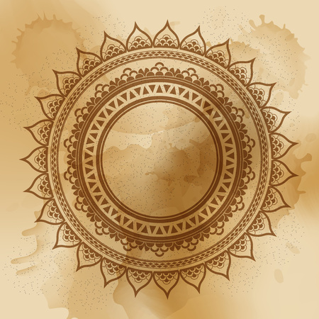 Geometric mandala element made in vector. Vintage decorative elements. Watercolor background. Islam, Arabic, Indian,のイラスト素材